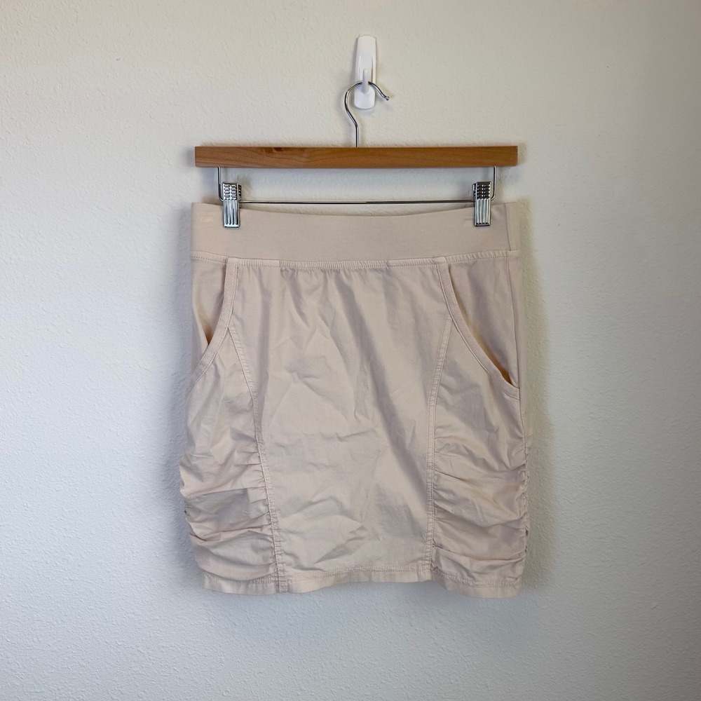 XCVI Cream Ruched Fitted Mini Skirt Womens Xsmall Stretchy Athleisure Preppy‎